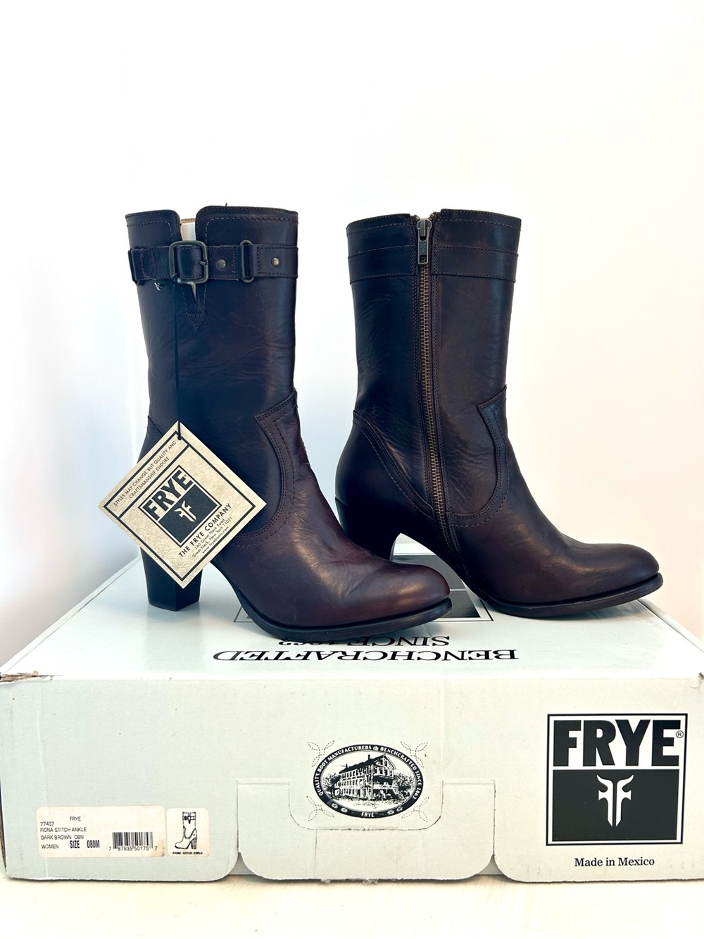 NEW in Box FRYE Fiona Dark Brown Leather Boots Size 8